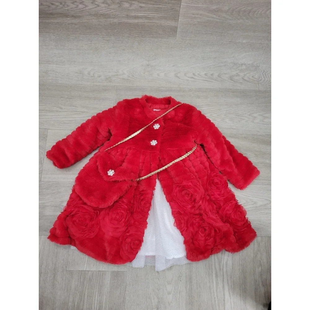 Blueberi Boulevard Girls 2T Christmas Dress Coat Purse 3 Piece Holiday Set